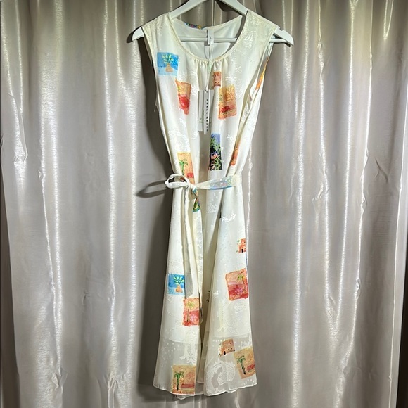 Cream and Pink Tie Front Midi Sundress - Picture 1 of 7
